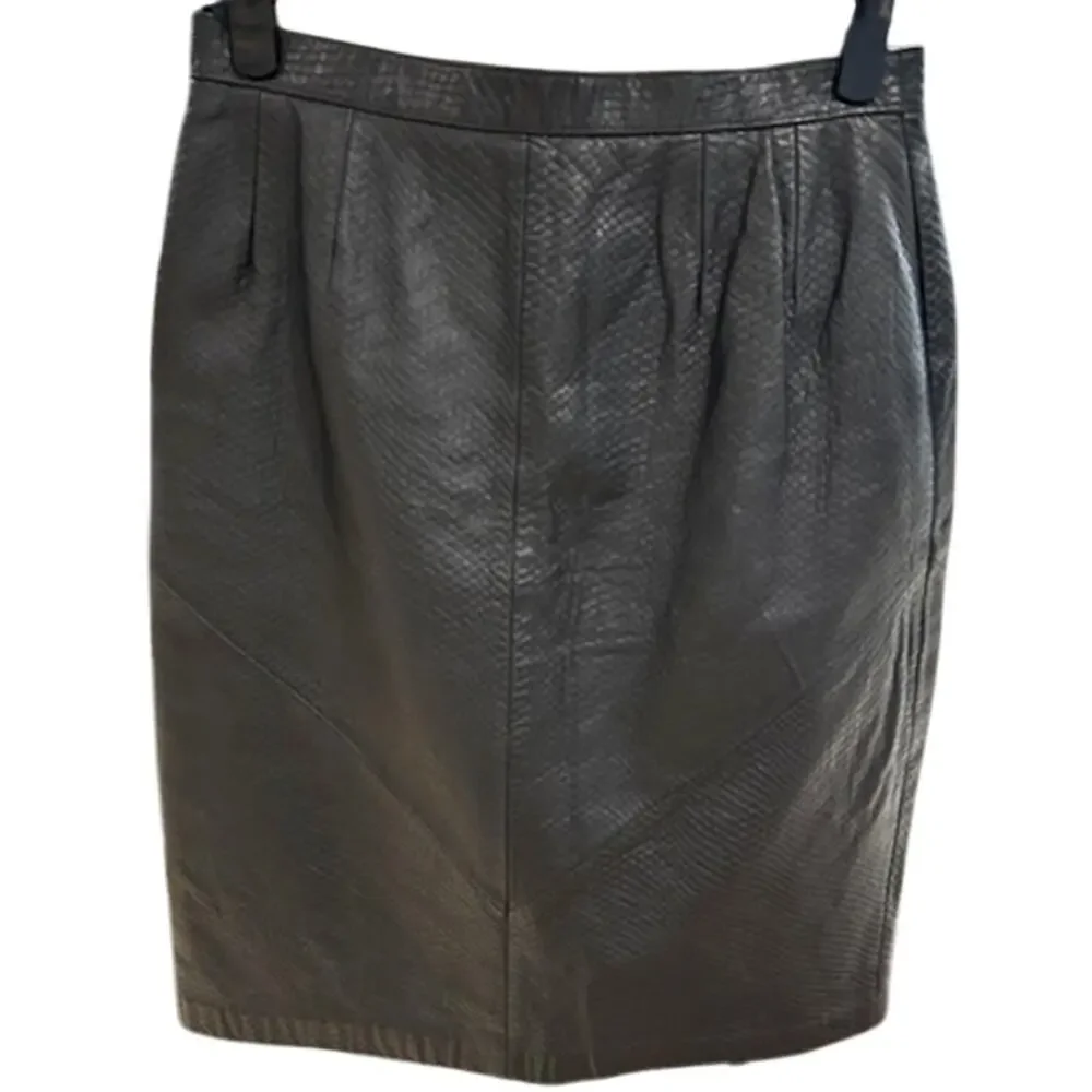 WILSONS Black Genuine Leather Luxe Snake Reptile Textured Skirt Vintage MEDIUM